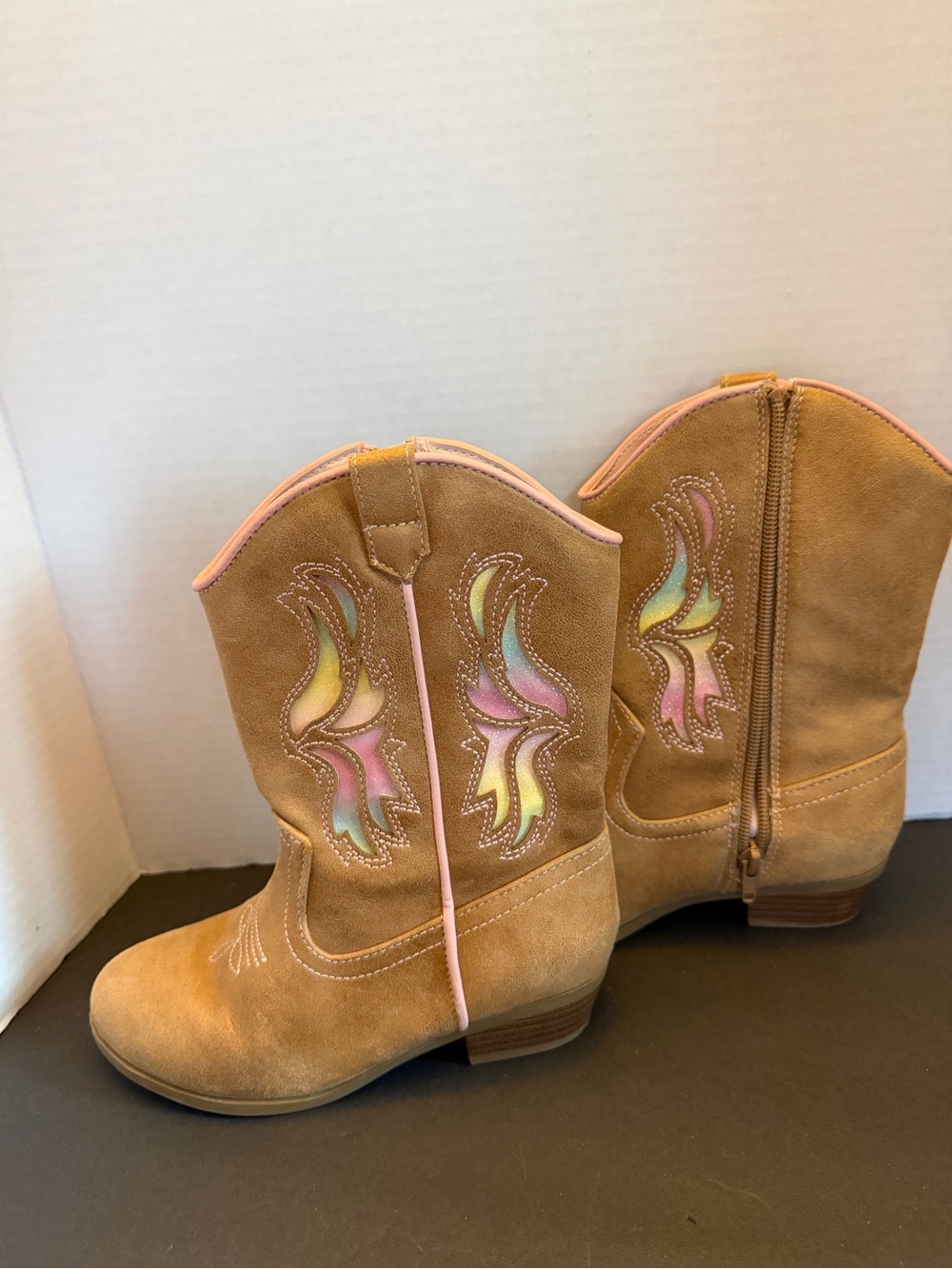 Sugar Pink Western-Style Ankle Boots with Soft Pastel Lining